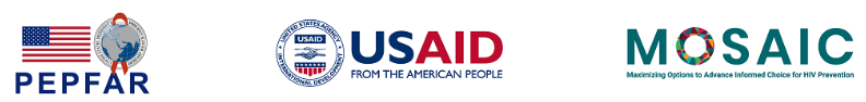 Three logos: PEPFAR, USAID, and MOSAIC wordmark